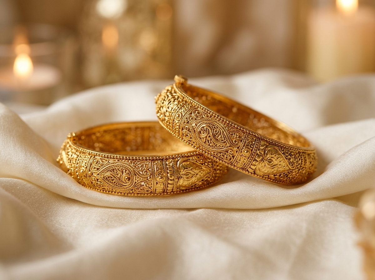 Pair of 22K gold bangles with intricate engraving